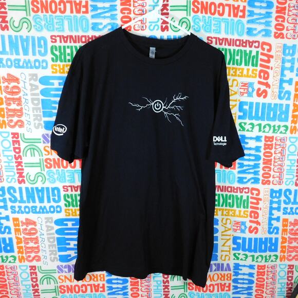 Intel Power Up Lightning Graphic T Shirt Size XL Double Sided Dell Black Button - Picture 1 of 7